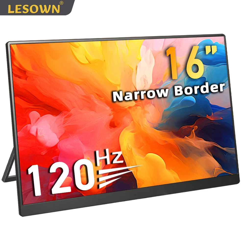 LESOWN Monitor portátil para juegos 120Hz 16 pulgadas USB C 2560x1600 pantalla externa ultradelgada con altavoces segunda pantalla para ordenador portátil