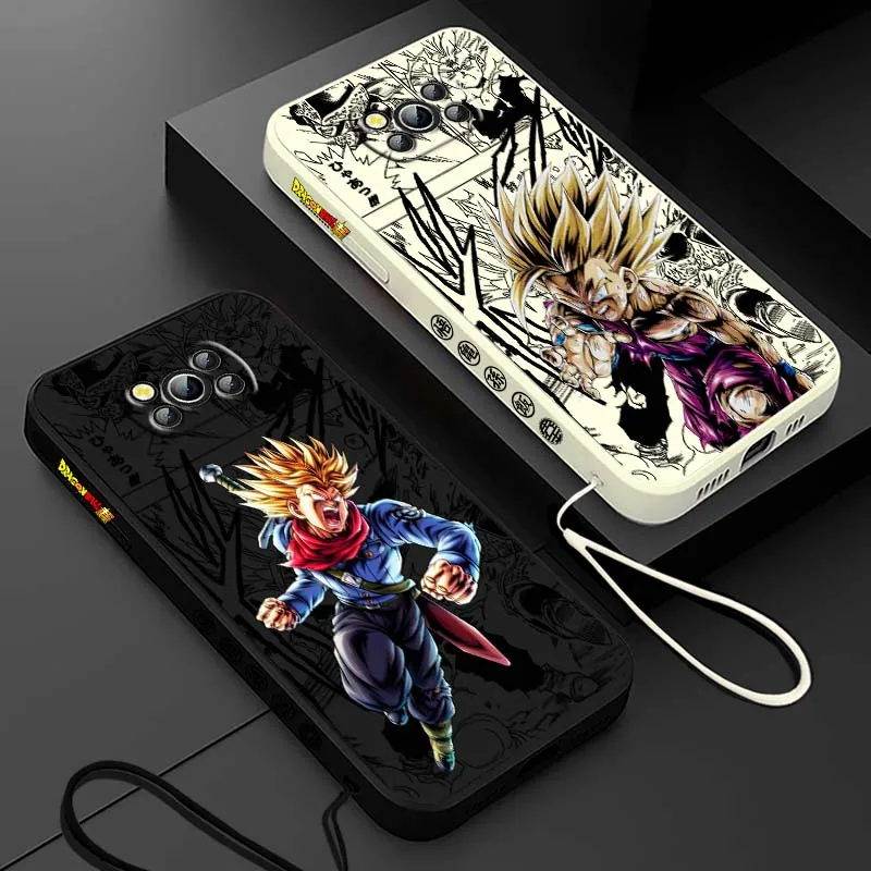 D-Dragon Ball Trunks Saiyan para Xiaomi Poco X6 X5 X4 X3 M6 M5 M3 F6 F5 F4 F3 GT Pro 5G cubierta de la caja del teléfono de cuerda izquierda líquida