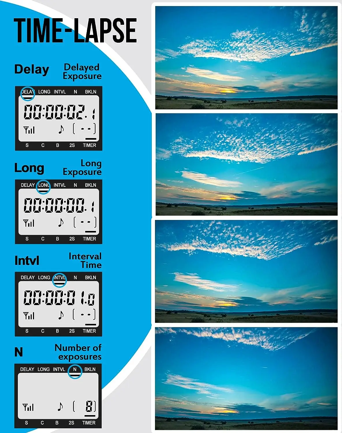 AODELAN cámara temporizador remoto + Cable de liberación con Cable para Nikon Z7II Z6 Z5 P1100 D3100 D5100 D5600 D600 D7000 D780 D7500 P950 P7700 - imagen 4