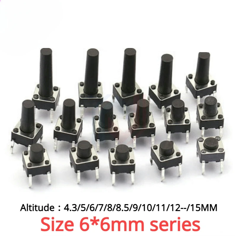 50pcs/Lot Touch Switch Vertical 6*6*4.3/5/6/7/8/8.5/9/10/11/12 --/15mm Micro Pcb Panel Keypad Switch Connector plug-in - imagen 4