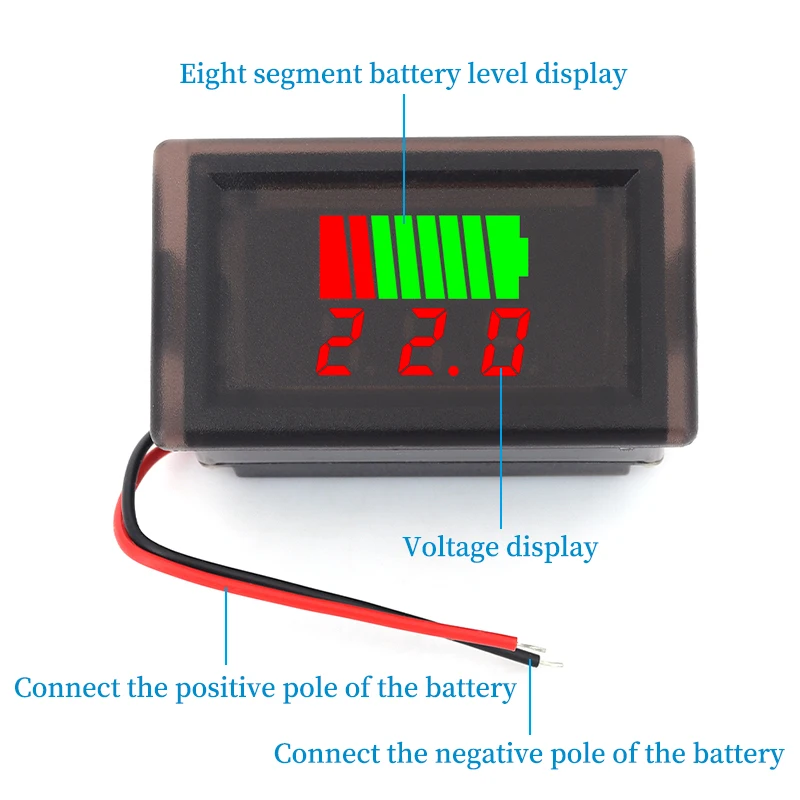 Indicador de nivel de carga de batería de coche a prueba de agua, medidor de capacidad de batería de litio de 12V-72V, voltímetro probador de pantalla azul - imagen 2
