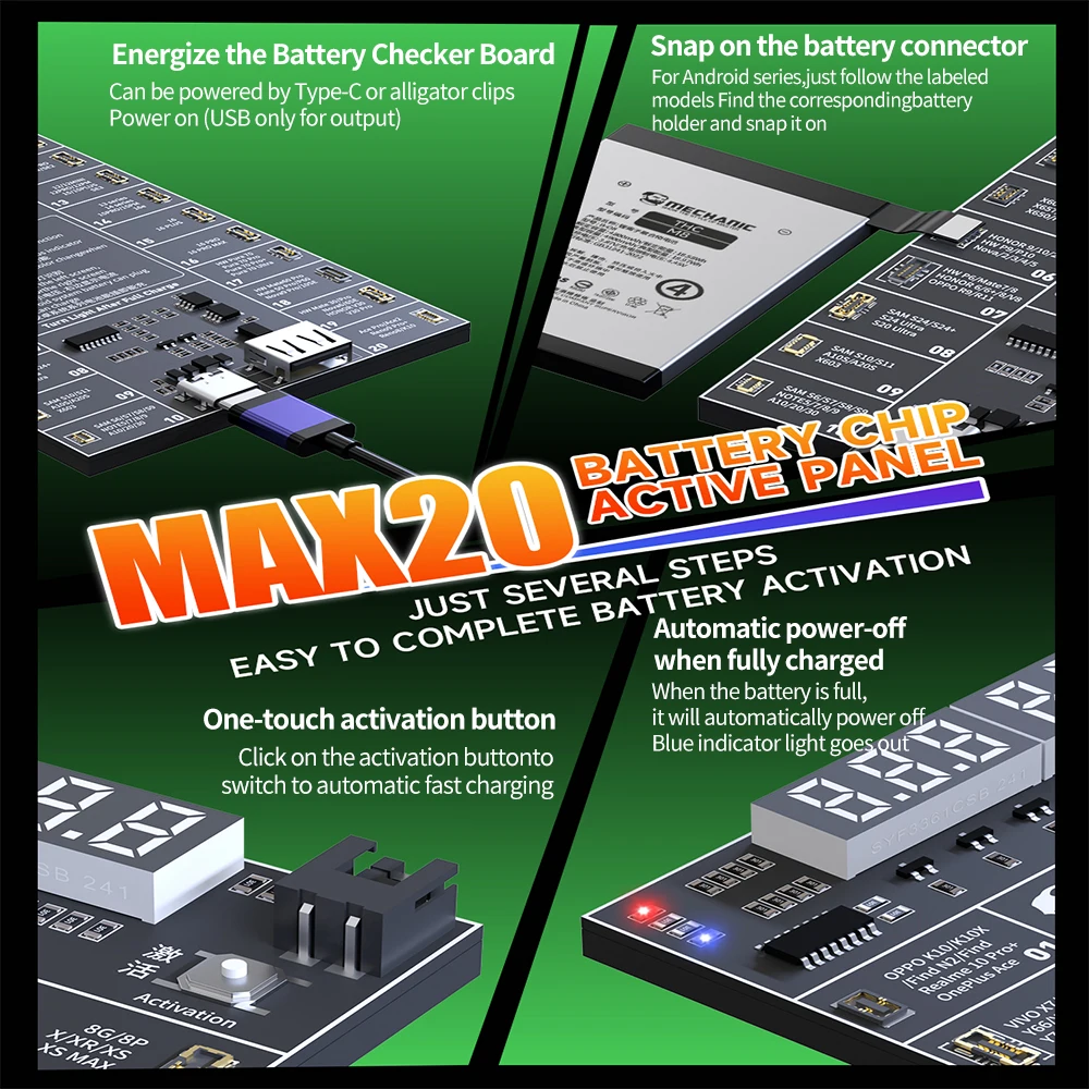 Placa de prueba de activación de carga rápida de batería mecánica MAX20 para IPhone serie 8-16 herramienta de prueba de activación de batería de reparación Android - imagen 4