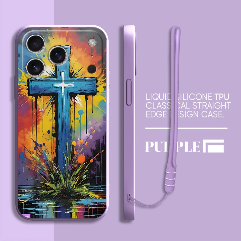 Funda de teléfono para Apple iPhone XR XS 16 14 15 Plus 16e 17 Air 11 12 13 Pro Max 7 8 cubierta suave Cruz colorida - imagen 4