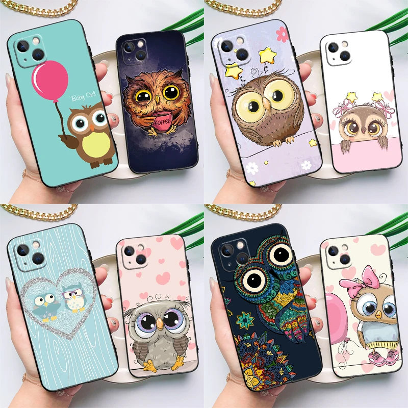 Funda de silicona con diseño de búho de dibujos animados para iPhone 17 14 13 12 11 15 Pro Max 16 Plus 12 13 Mini 16e 17 Air contraportada