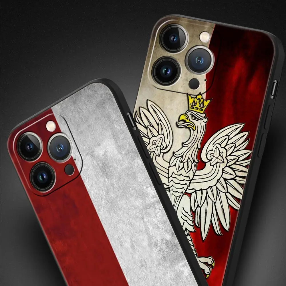 Funda de teléfono de lujo con bandera polaca para iPhone 17 Air 16 Plus 13 15 14 12 11 Pro MAX 7 8 SE, funda negra de TPU suave - imagen 3