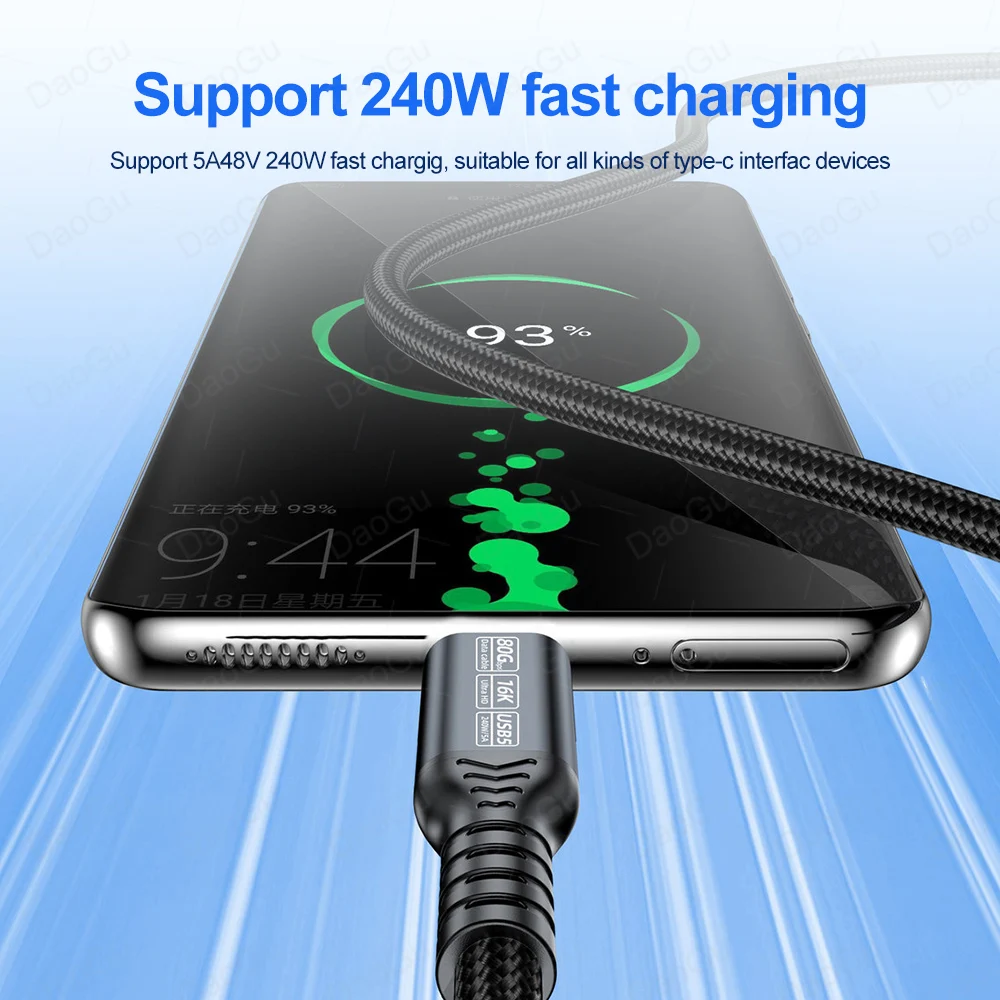 Cable USB5 tipo C de 16K, 60Hz, Cable de datos de transferencia de 80Gbps para disco duro, Cable de teléfono móvil USB C 4 PD 240W, carga rápida para ordenador portátil - imagen 4