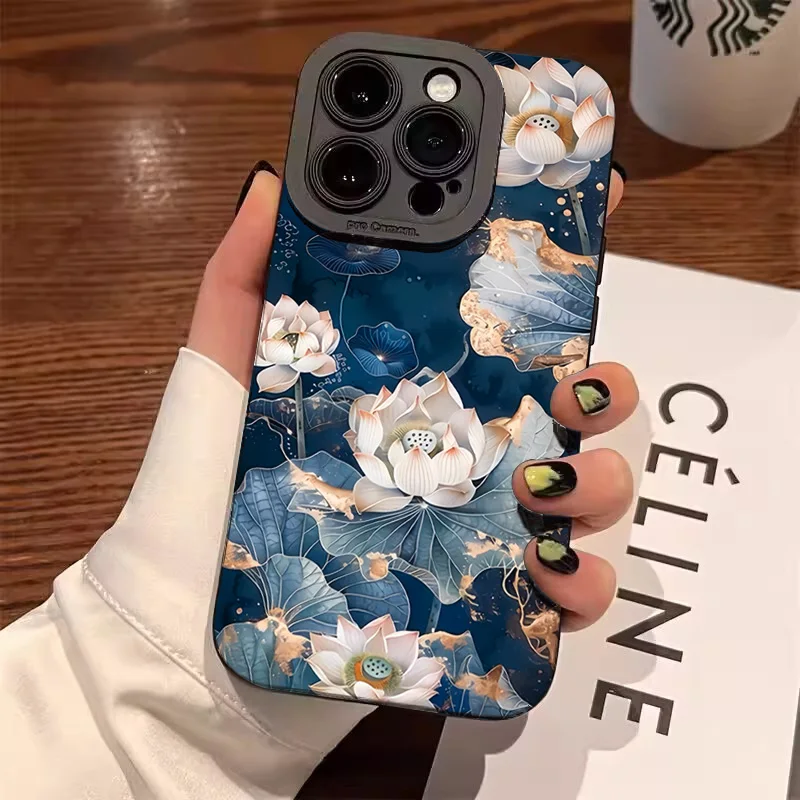 Funda de teléfono pintada colorida de lirio de agua y hoja de loto para Samsung Galaxy S25 S24 S23 S22 Ultra S21 FE A55 A16 A54 A35 A15 A14 A53 - imagen 2