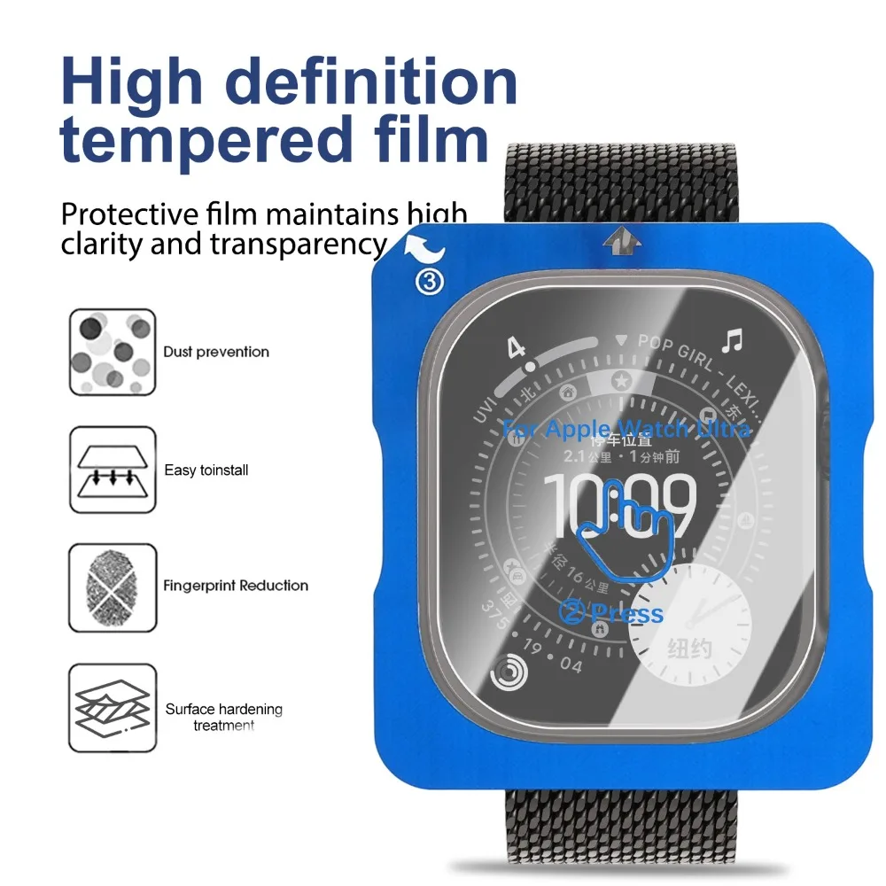 Película de vidrio templado para Apple Watch Ultra 3 2 1 49mm con herramienta de alineación protectores de pantalla para reloj Ultra 49mm Kit de fácil instalación - imagen 3