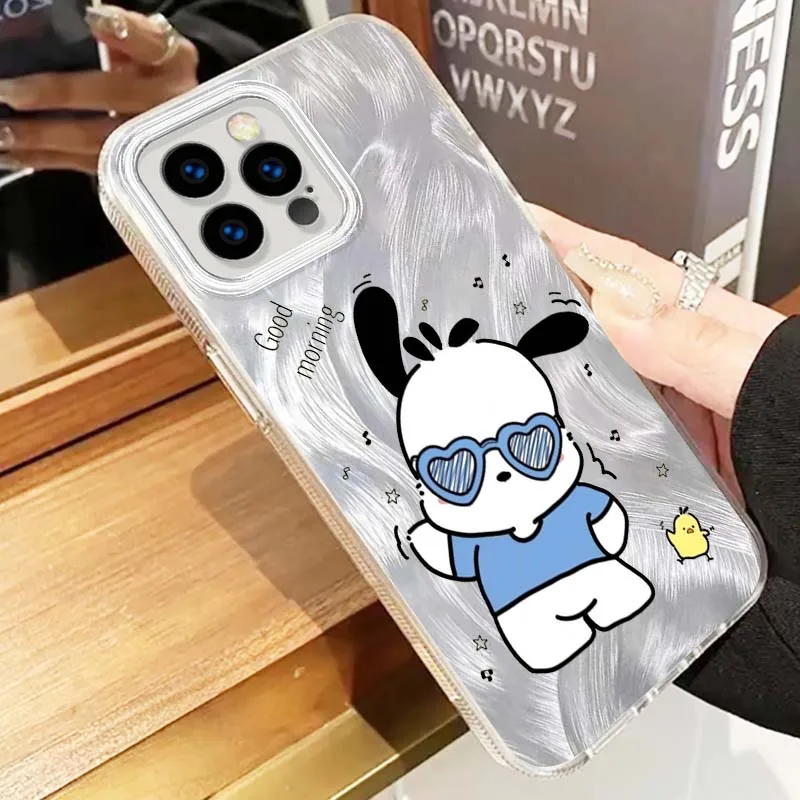 Aanrio Pochacco para Apple iPhone 16 15 14 13 12 11 8 XS X XR Pro Max funda de teléfono con textura de plumas - imagen 5