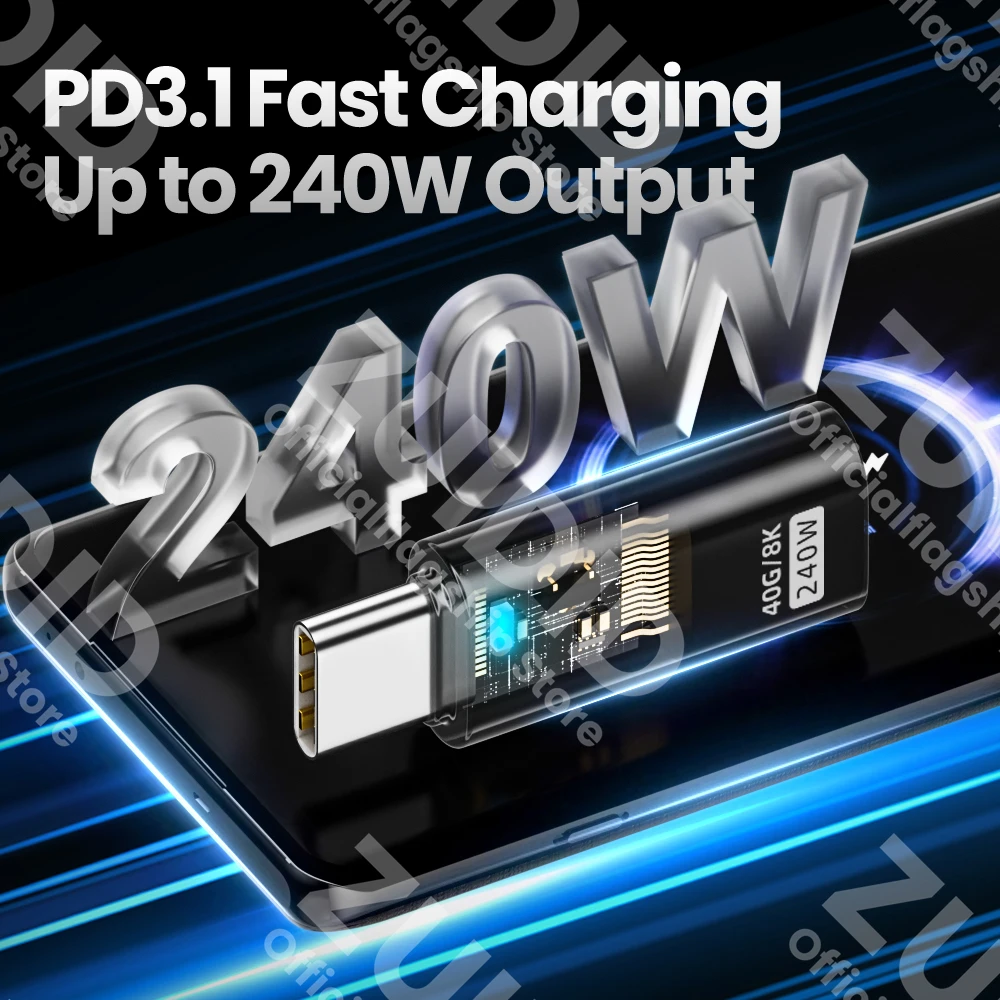 Adaptador transparente PD240W USB4.0 40Gbps tipo C a C 8K @ 60Hz 5A Cable de carga rápida para iPhone 15 14 MacBook Pro Samsung Galaxy - imagen 3
