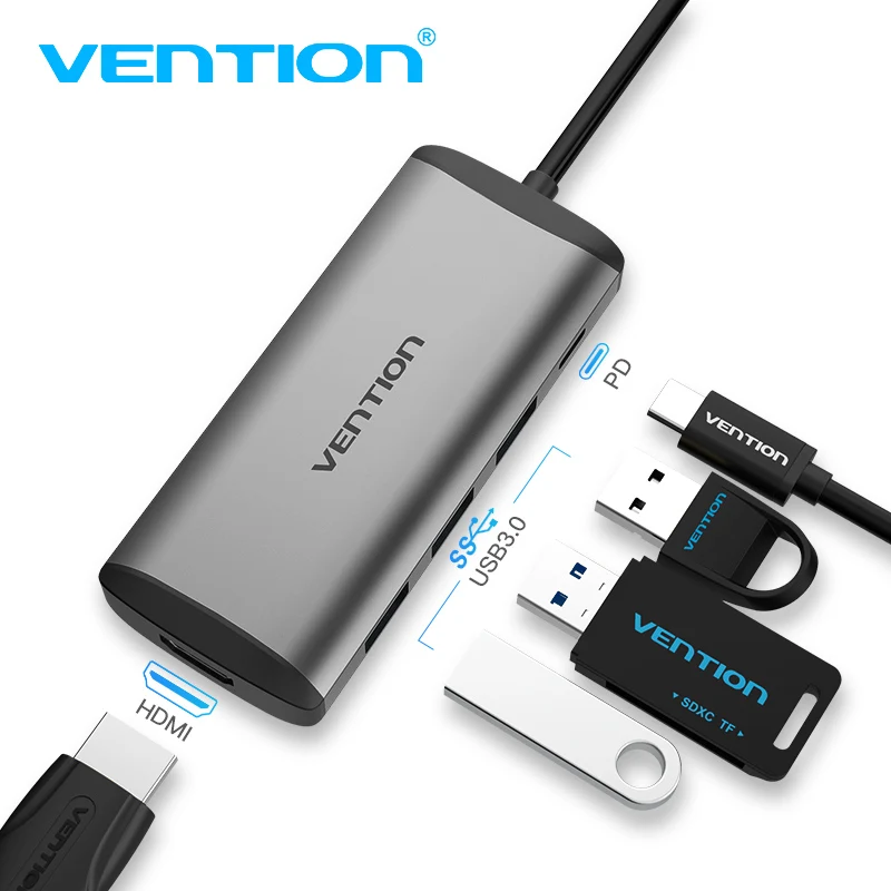 Vention 5 en 1 USB C Hub 4K HDMI USB 3,0 HUB PD adaptador multipuerto para MacBook Pro/Huawei Mate 60/iPad Pro divisor USB HUB