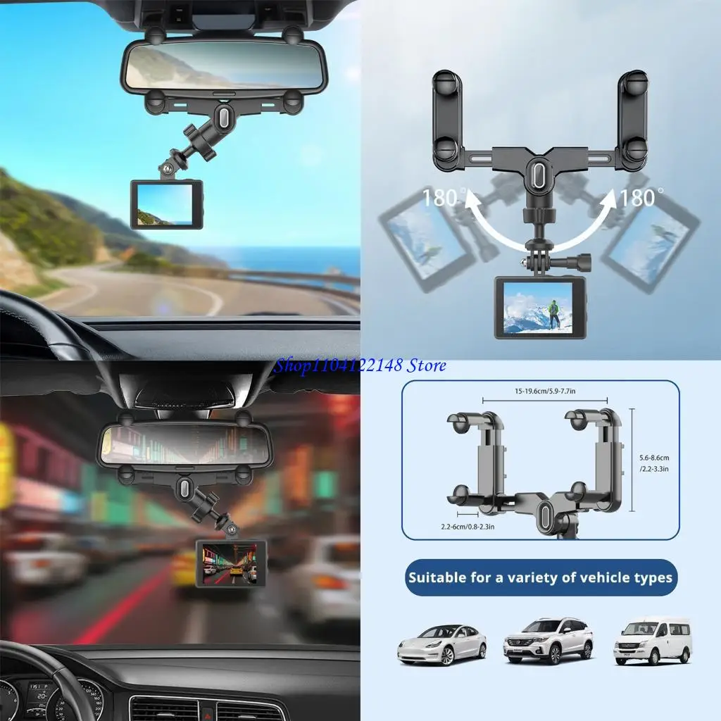 P9FA 360 grados soporte soporte automóvil ajustable para cámaras deportivas retrovisor soporte espejo con estabilidad