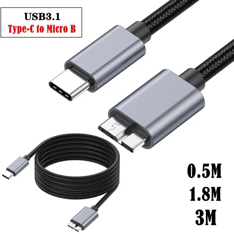 Carcasa de Metal con malla de algodón USB3.1 tipo C a disco duro Micro B 3,0, Cable de carga de datos de computadora 5V 3A 5GB de velocidad de transmisión - imagen 3