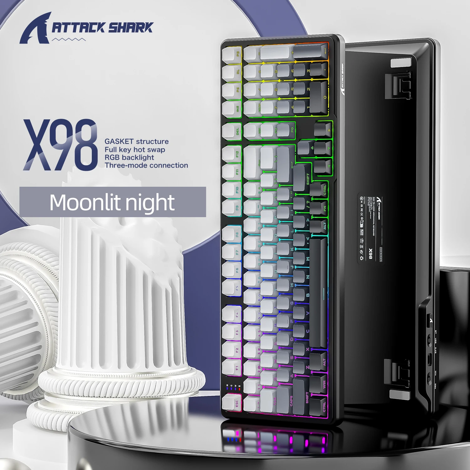 Teclado Bluetooth Attack Shark X98 con teclado numérico, teclas PBT RGB intercambiables en caliente de 102 teclas, batería de 4000mAh, compatible con PC/portátil - imagen 3