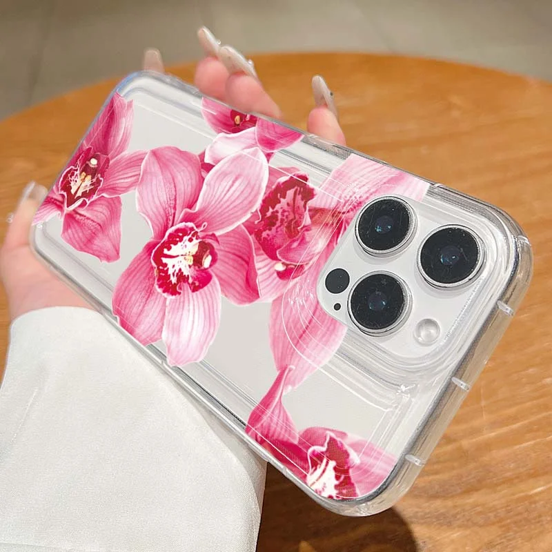 Funda transparente con estampado de orquídeas rosa para Samsung Galaxy S25 S24 S23 Ultra S22 S21 FE A14 A34 A15 A35 A52 A53 A54 A33 A55 5G, funda suave - imagen 4