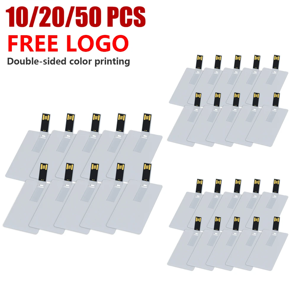 10/20/50 Uds. Tarjeta de crédito personalizada con logotipo 16GB 32GB 64GB unidad Flash USB 2,0 Pendrive 4GB 8GB memoria Stick Pen Drive para regalos