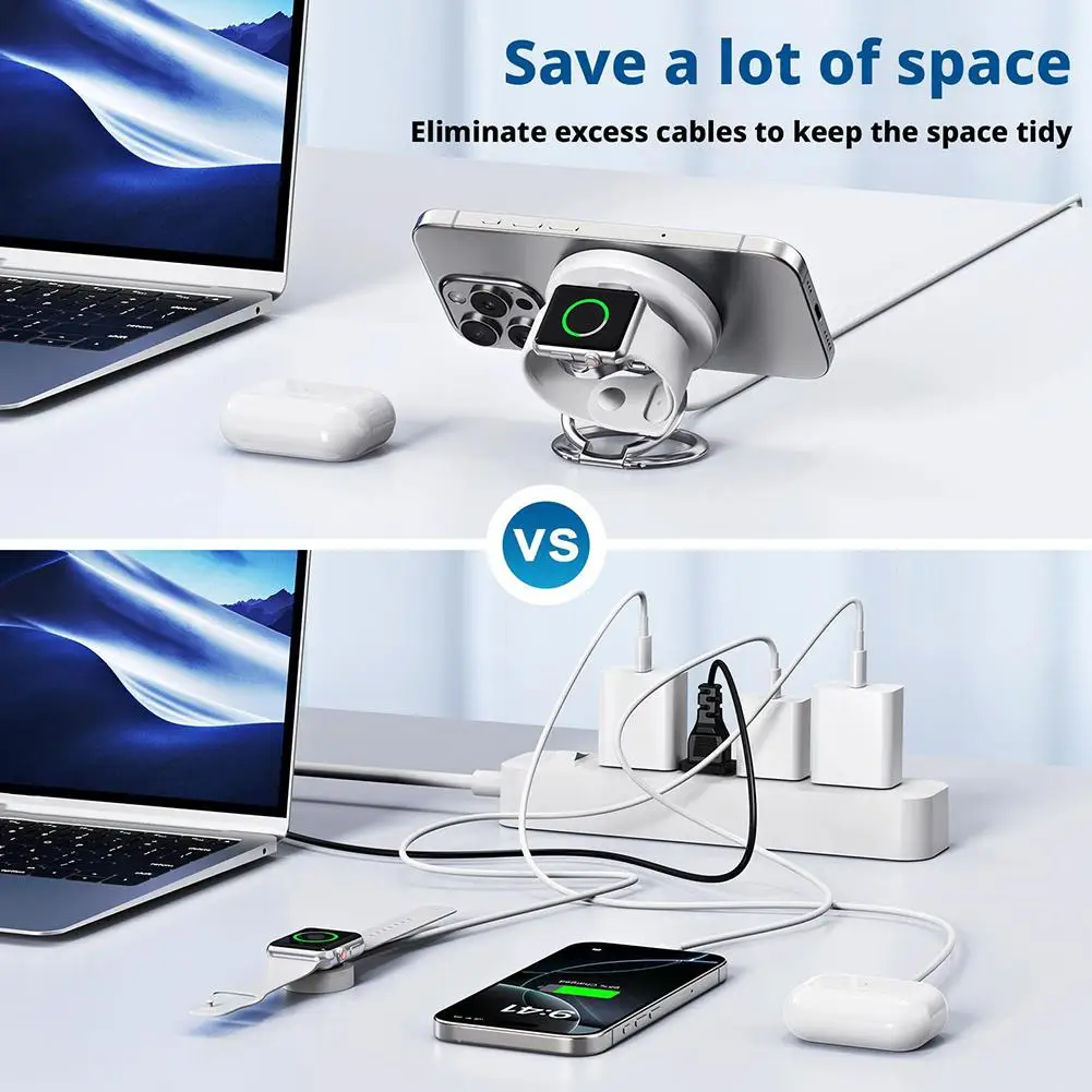 Soporte magnético de carga inalámbrica 3 en 1 para teléfono móvil Magsafe, estación de carga inalámbrica de 15W para Apple Watch - imagen 5