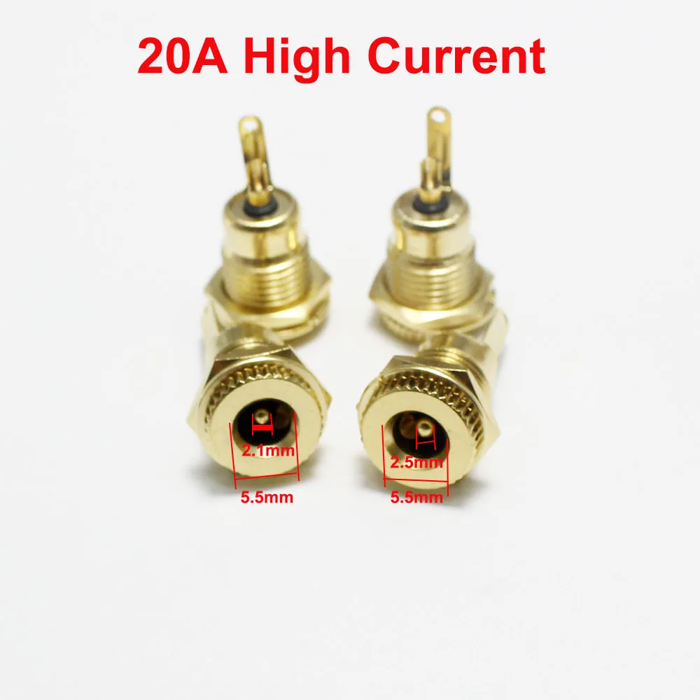 Conectores CC de alta corriente chapados en oro 30V 20A 5,5x2,1mm 5,5*2,5 conector hembra de alimentación tuerca conector adaptador CC de montaje en Panel