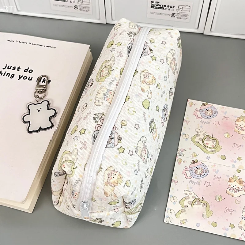 Estuche para lápices con estampado de gato bonito, bolsa para lápices con gatito de dibujos animados, bolsas de maquillaje, bolsa de almacenamiento de papelería de gran capacidad, suministros escolares para estudiantes - imagen 5