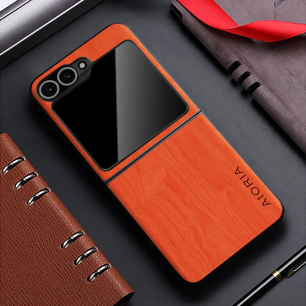 Funda para Samsung Galaxy Z Flip 7 FE 6 5 4 3 5G funda de madera de bambú patrón PU Funda de cuero para galaxy z flip7 fe zflip7 fe - imagen 5