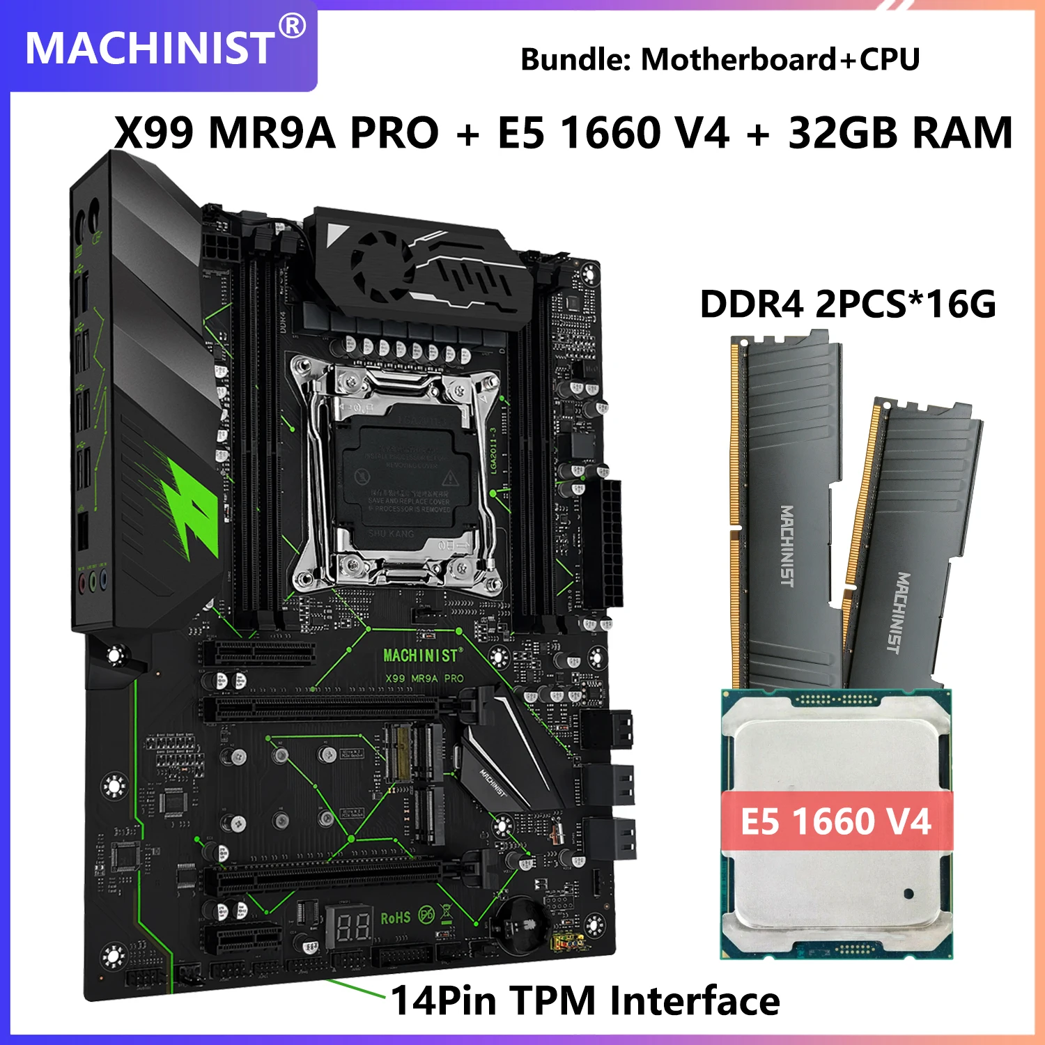 MACHINIST X99 MR9A PRO ATX kit de placa base con Xeon E5 1660 V4 LGA 2011-3 CPU y DDR4 32GB RAM TPM 2,0 interfaz USB3.0