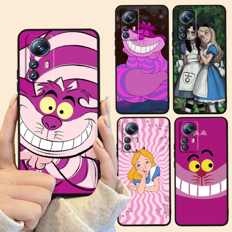 Disney Alicia en el país de las maravillas para Xiaomi Mi 14 13T 13 12T 12 11T 11i 11 10T 10 Pro Lite Ultra 5G, Funda negra para teléfono