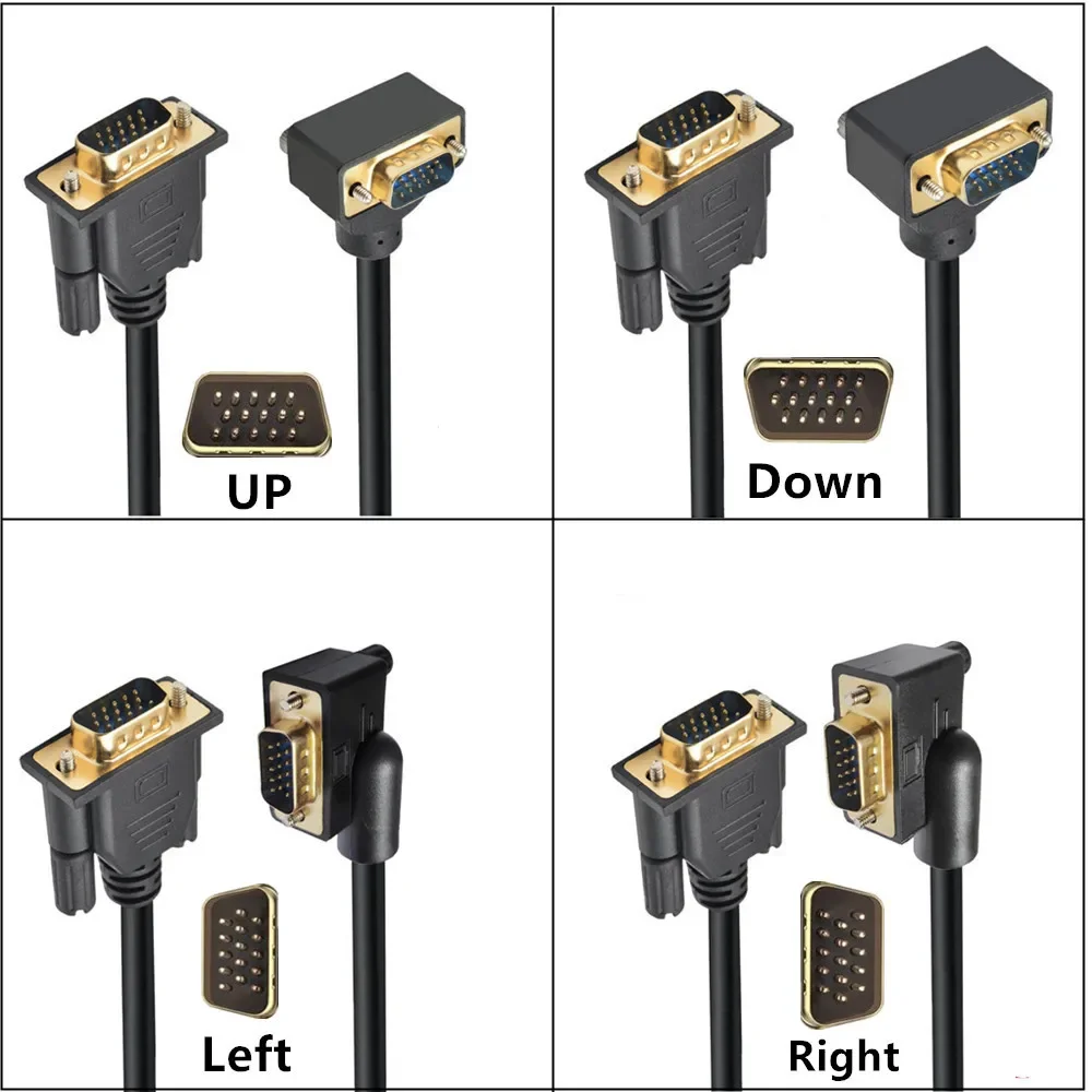 Cable VGA macho a macho hembra, Cable de extensión de 90 grados hacia arriba y abajo, Cable en ángulo izquierdo y derecho, 0,5 M, 1M, 1080P, Full HD, Monitor de ordenador y TV - imagen 2