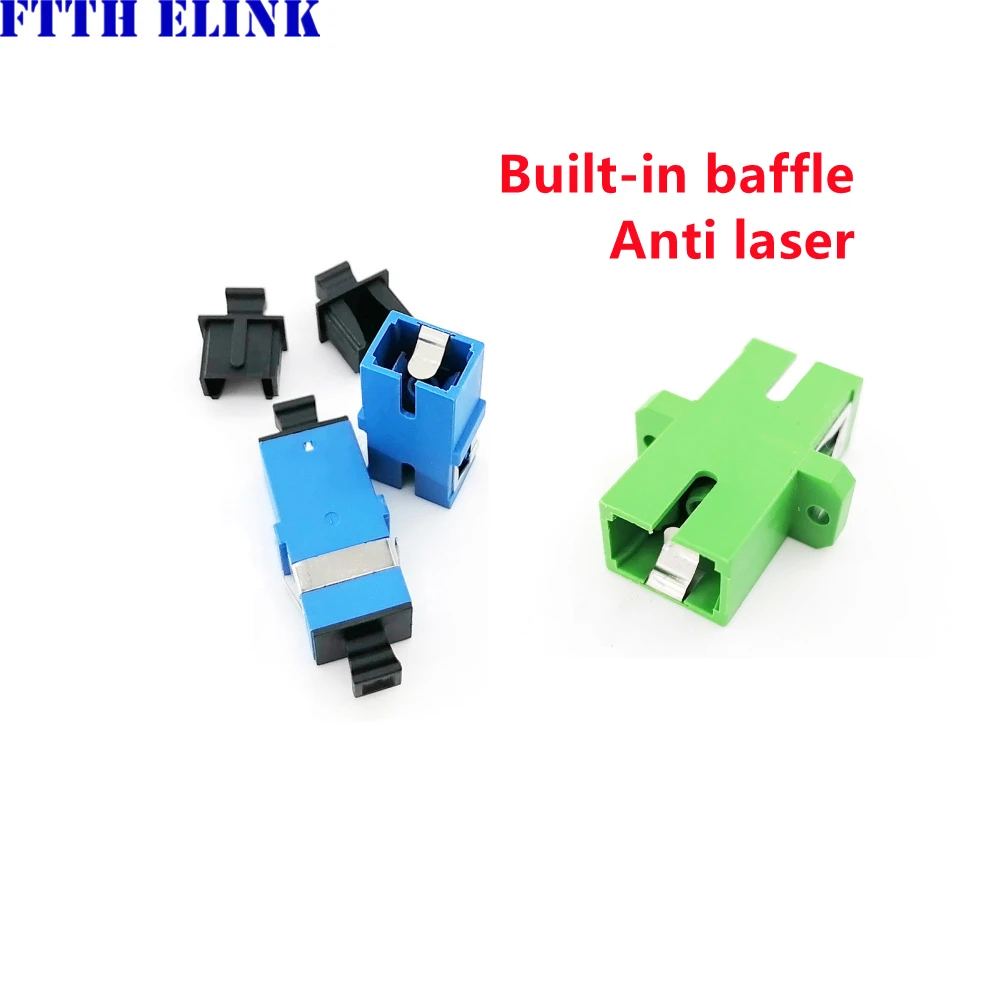 Adaptador de fibra SC con deflector incorporado, acoplador de brida SC/APC, fibra óptica monomodo sin bridas SX azul verde, 1000 Uds.