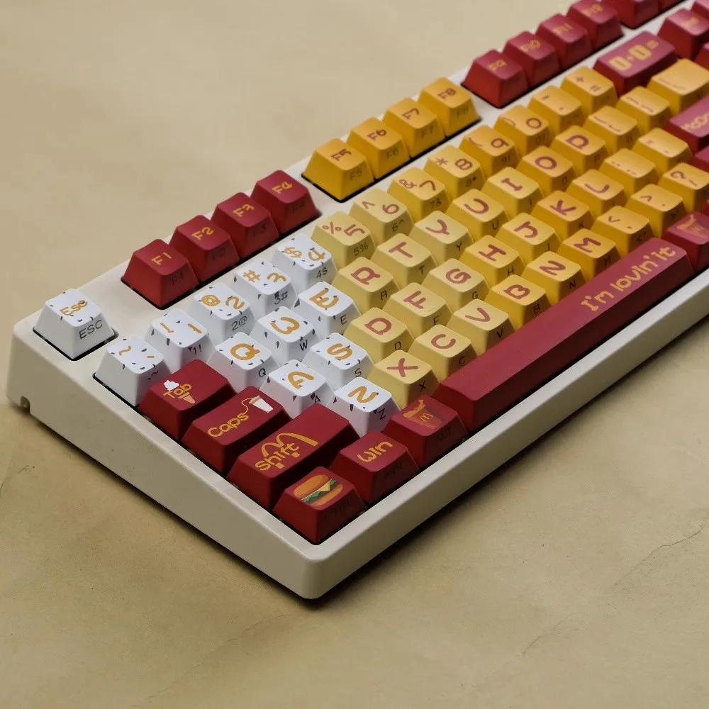 Teclas retroiluminadas laterales translúcidas, teclas de hamburguesa y patatas fritas, 129 teclas, tinte PBT, subcama, perfil de cereza para teclado MX - imagen 2