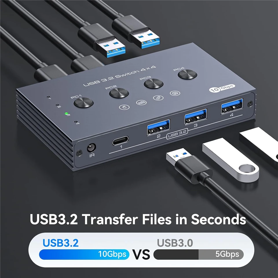 Navceker 10Gbps USB 3,2 Switch 4 ordenadores Share 4 periféricos 4 puertos USB 3,2 Switcher para ratón teclado impresora con control remoto - imagen 5