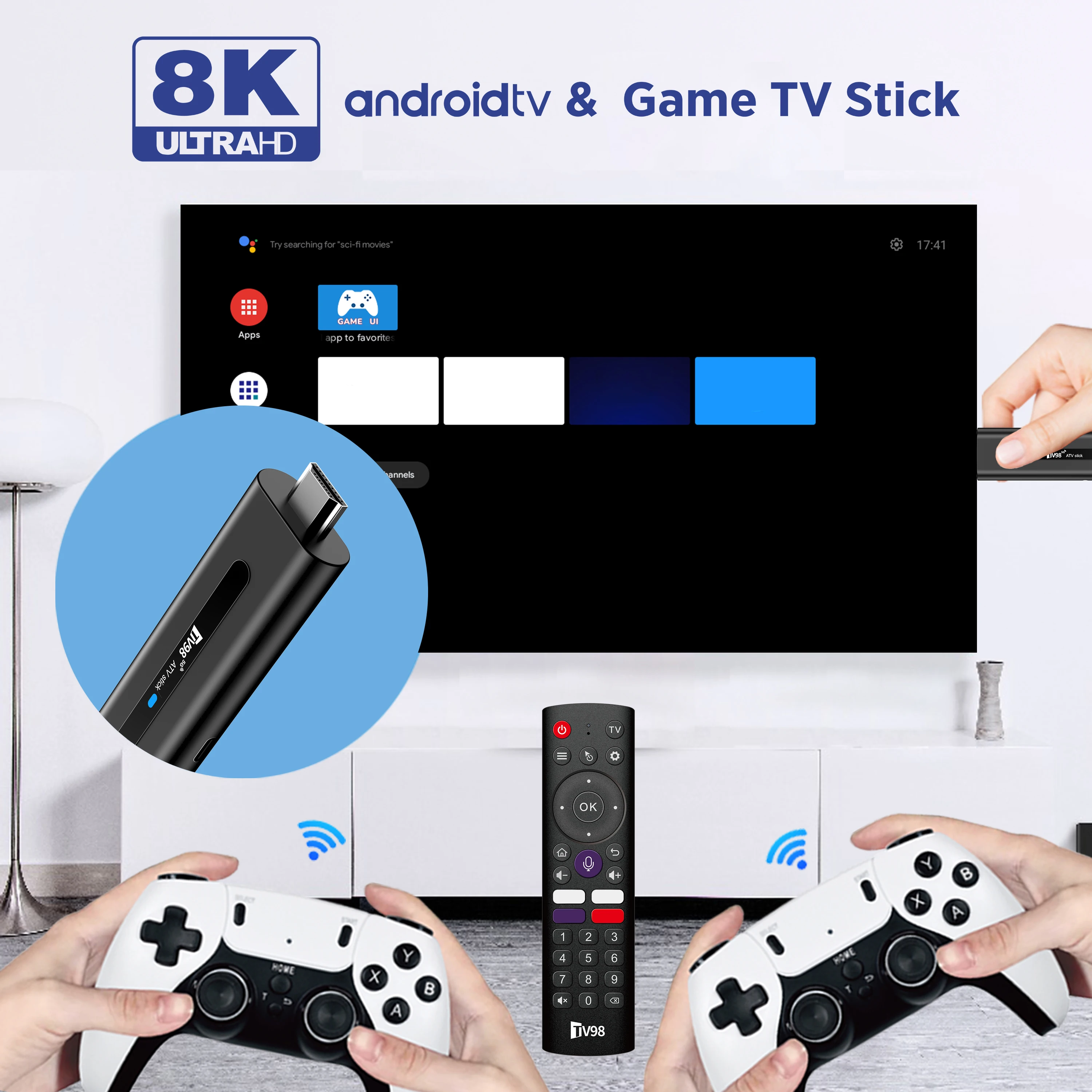 TV98 ATV Game Stick 8K HD juego Dual WiFi 4G 5G 64GB doble controlador inalámbrico para 10000 juegos Retro chico regalo de Navidad PK M8 M15 - imagen 3