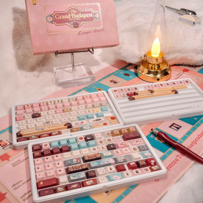 Teclas temáticas de juego de mesa Retro, color rosa, 153 teclas, tapa de teclado PBT, perfil de cereza, teclas para teclado mecánico, regalos, alfombrilla de ratón - imagen 4