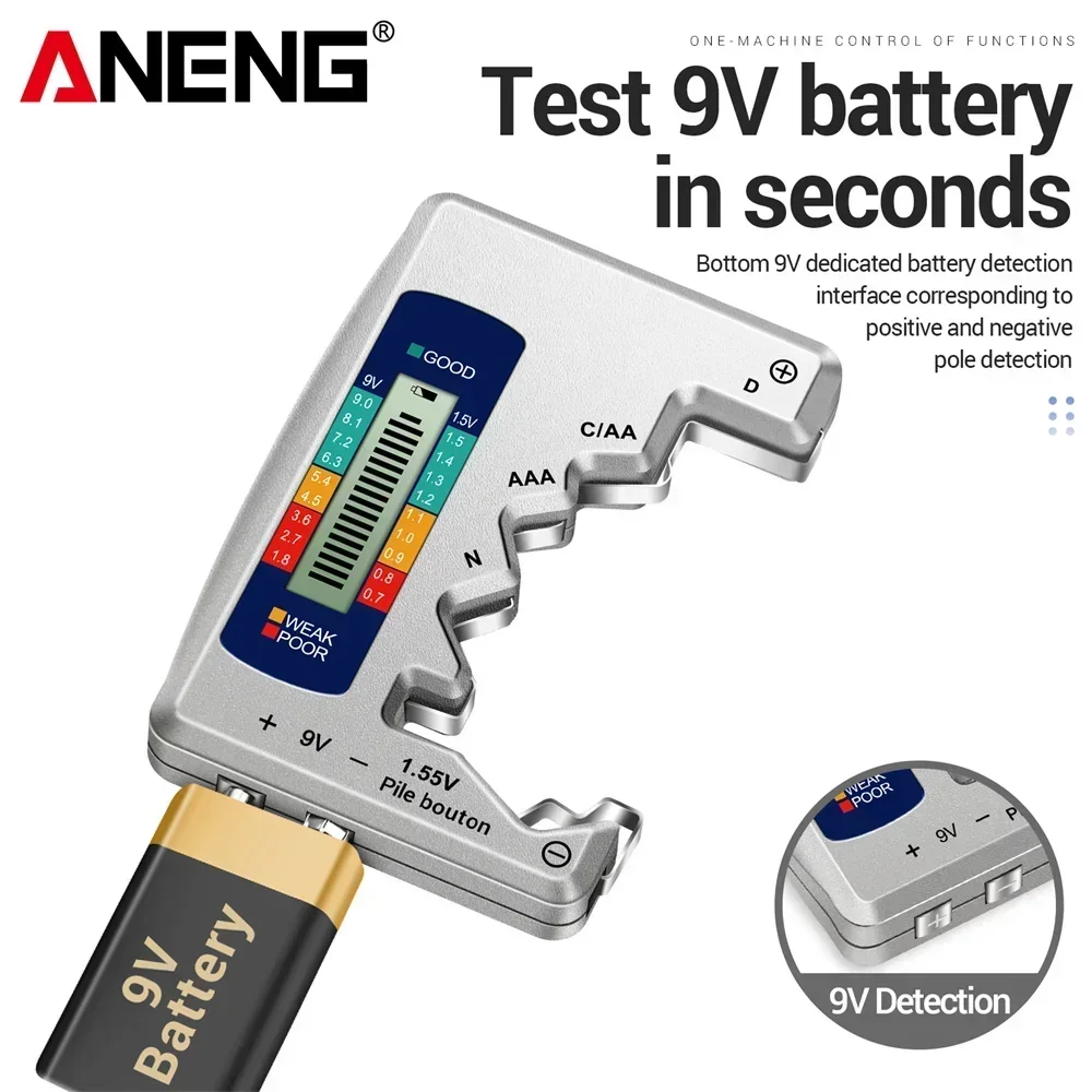 Probador de batería Universal ANENG BT158, comprobador de capacidad de batería Digital AA AAA D N 9V 1,55 V, herramientas de prueba de analizador de carga de pila de botón - imagen 3
