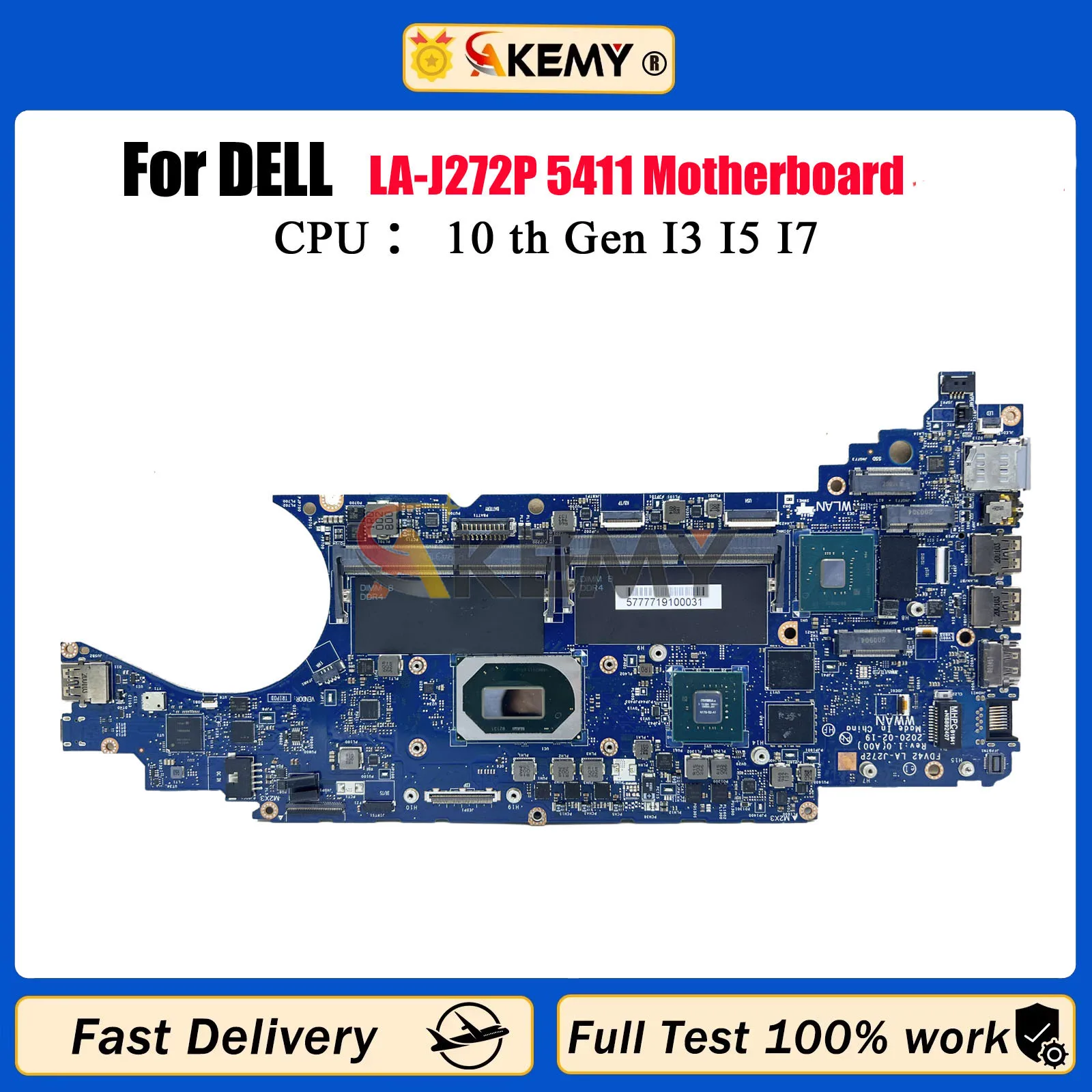 Placa base FDV42 LA-J272P para la placa base del ordenador portátil Dell Latitude 5411 I5-10400H I7-10850H CPU placa base DDR4 100% probado OK