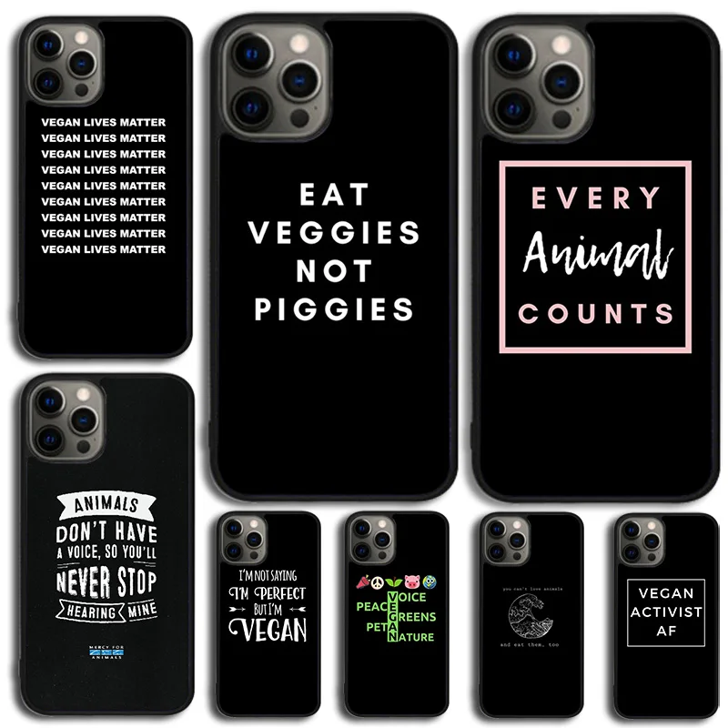 Funda de teléfono con citas veganas de animales de amor para iPhone 17 Air 11 12 13 15 16 14 Pro MAX Plus Coque