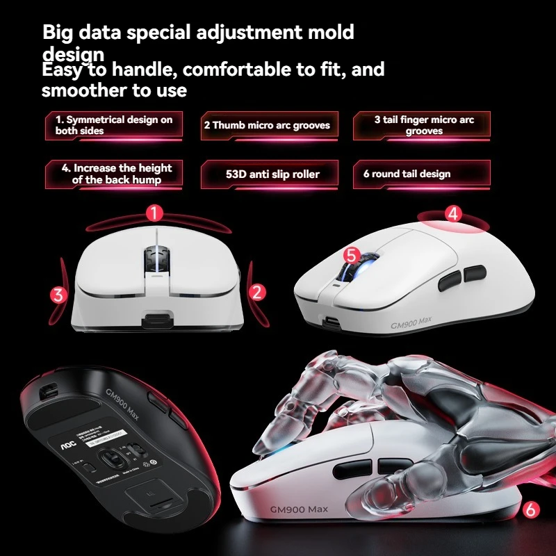 Ratón inalámbrico para juegos AOC GM900PRO, trimododo, 8khz, velocidad de orollamiento, Paw3395, para juegos Esports, ratón de oficina, ratón de programación Macro personalizado - imagen 3