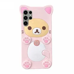 Samsung Galaxy S23/S24/S22 Ultra - Funda silicona suave 3D oso rosa