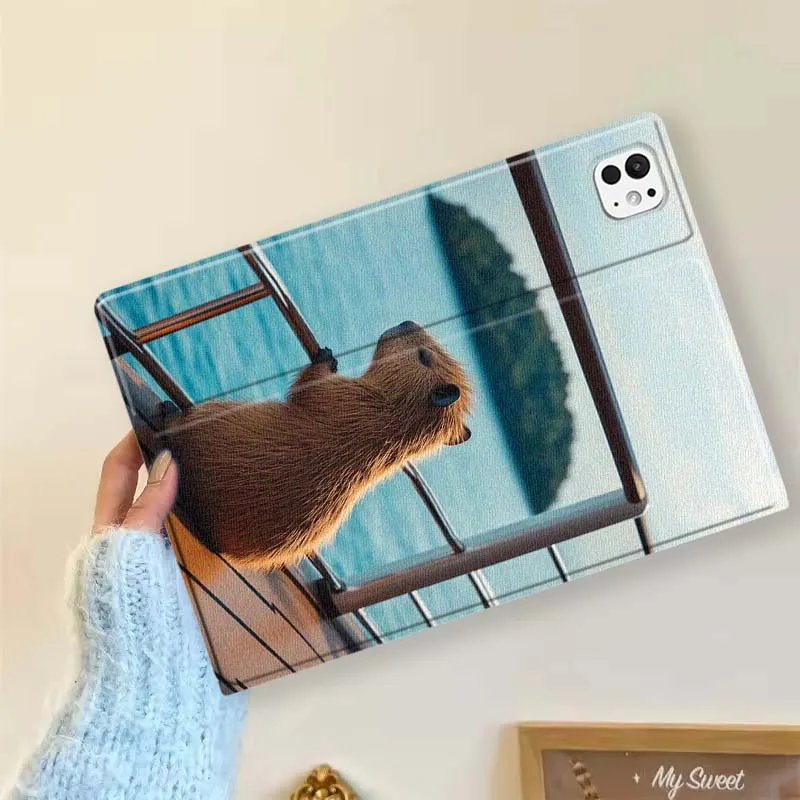 Cool Cute Capybara creativo para iPad Pro Mini 1 2 3 4 5 6 7 7ta generación 12,9 10,5 13 11 7,9 8,3 M4 pulgadas funda para tableta - imagen 4