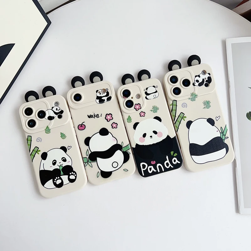 Lindo panda de oreja kawaii para Samsung Galaxy S20 S21 S22 S23 S24 S25 Plus Ultra FE Edge funda con soporte de cuerda - imagen 4