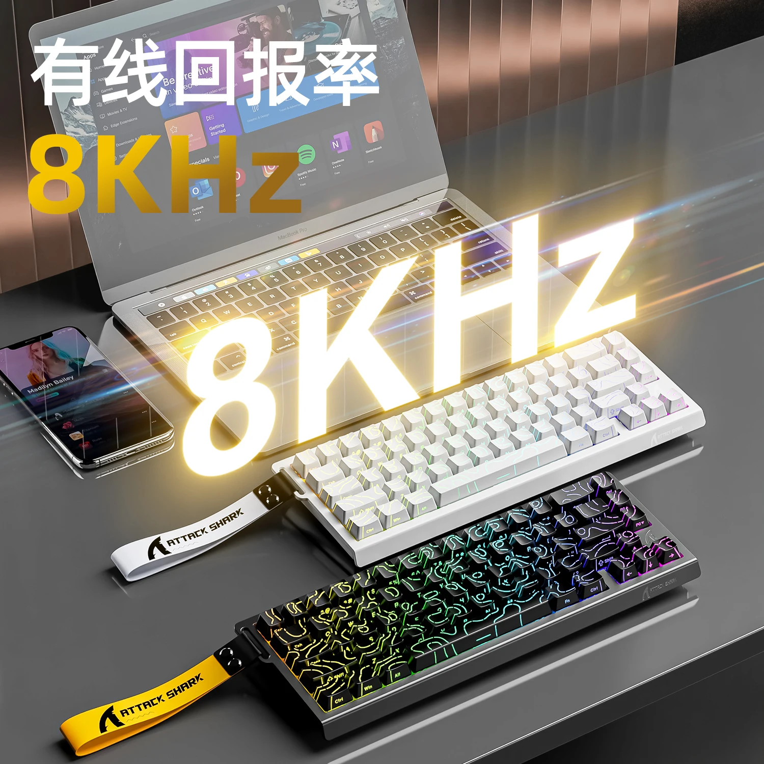 ATTACK SHARK X68 PRO HE Teclado con interruptor magnético inalámbrico para juegos profesionales, disparo rápido de 0,01 mm con cable SOCD de 8000 Hz, frecuencia de 0,125 ms y 128 K - imagen 4
