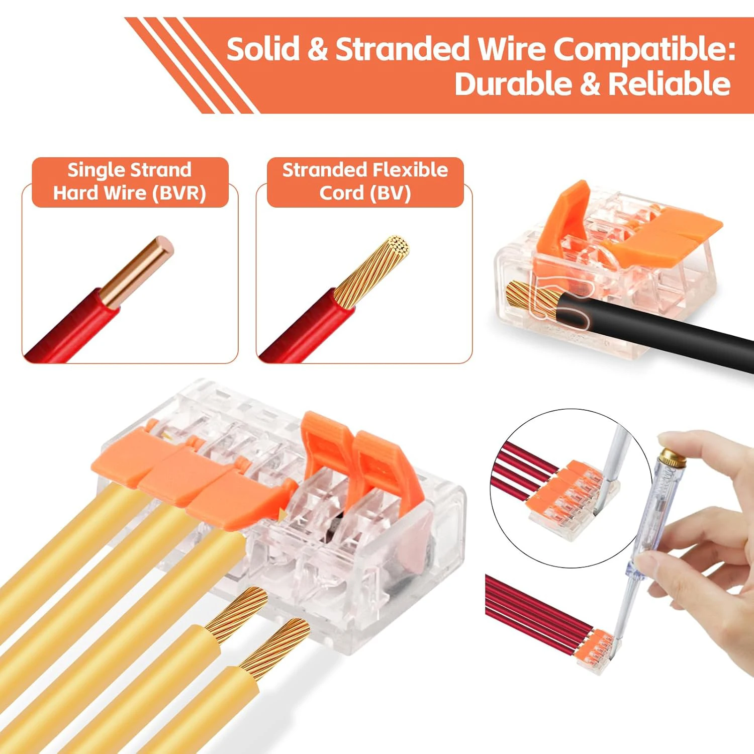 Kit de conectores de cable de palanca, 90 Uds., empalme compacto transparente, conectores eléctricos de conducción 2/3/5 push-in para fácil cableado - imagen 3