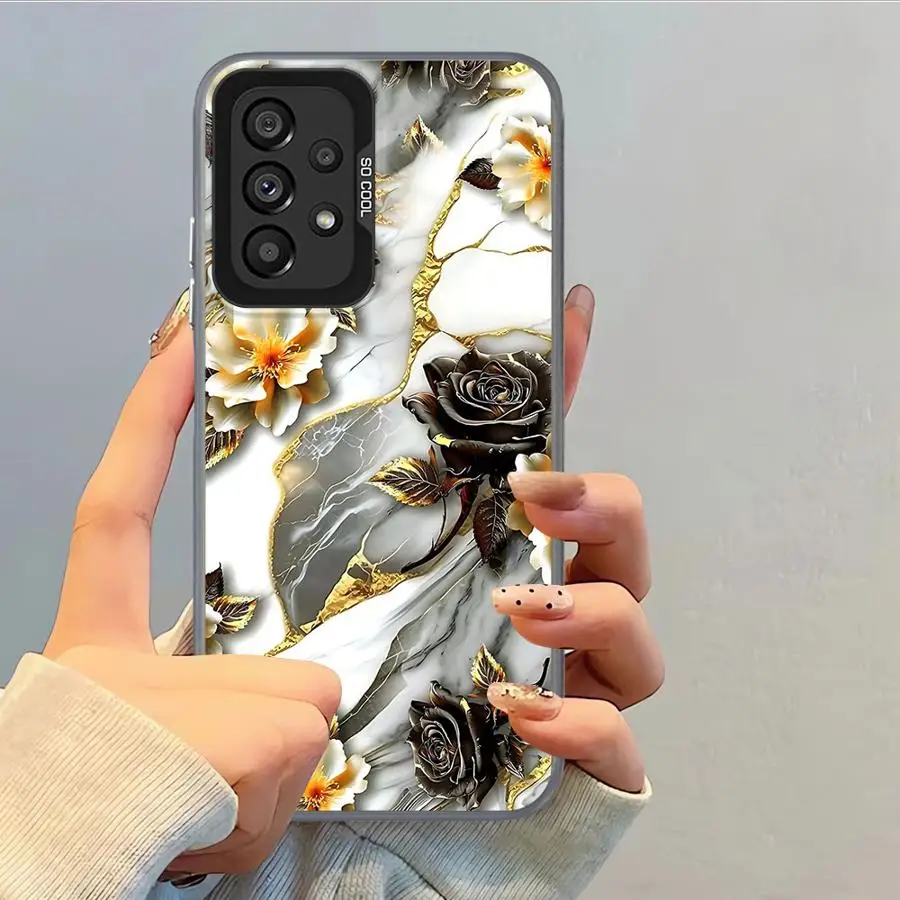Funda trasera de teléfono para Samsung Galaxy S24 FE Note 20 Ultra S23 S21 S20 Plus S22 S23 S25 flor mármol - imagen 3