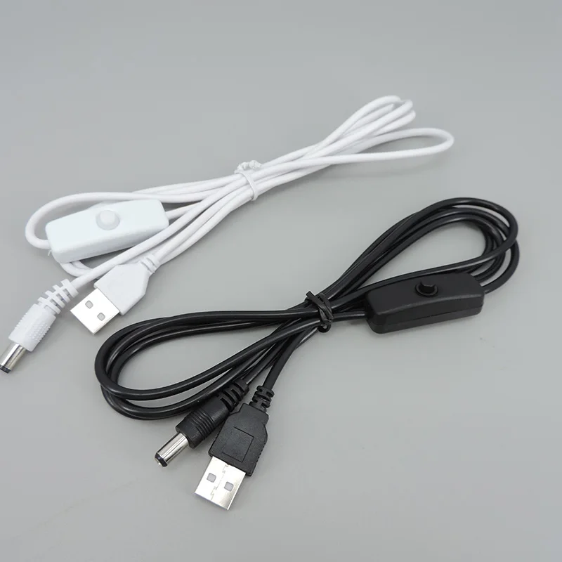 Cable de extensión macho USB de 5V CC a Cable macho de 5,5x2,1mm con botón de encendido/apagado Cable de interruptor fuente de alimentación carga 1,5 m - imagen 3