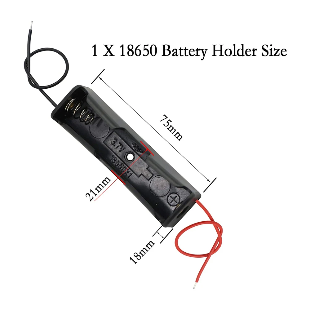 Soporte para caja de batería 18650 con paquete de cables, 10 cajas de almacenamiento de batería DIY, soporte para batería 18650 de 1 compartimento, 1 ranura, 10 Uds. - imagen 5