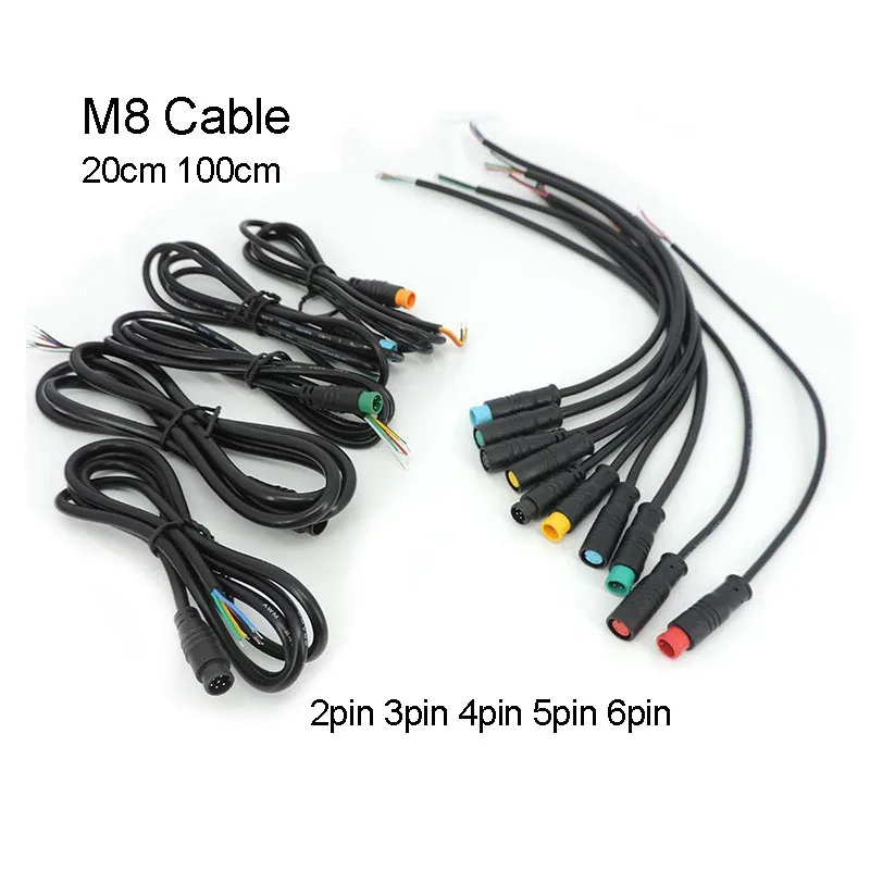 20cm 100cm 2pin 3pin 4pin 5pin 6pin M8 Cable macho hembra Cable conector de extensión bicicleta eléctrica impermeable Ebike Cable A7