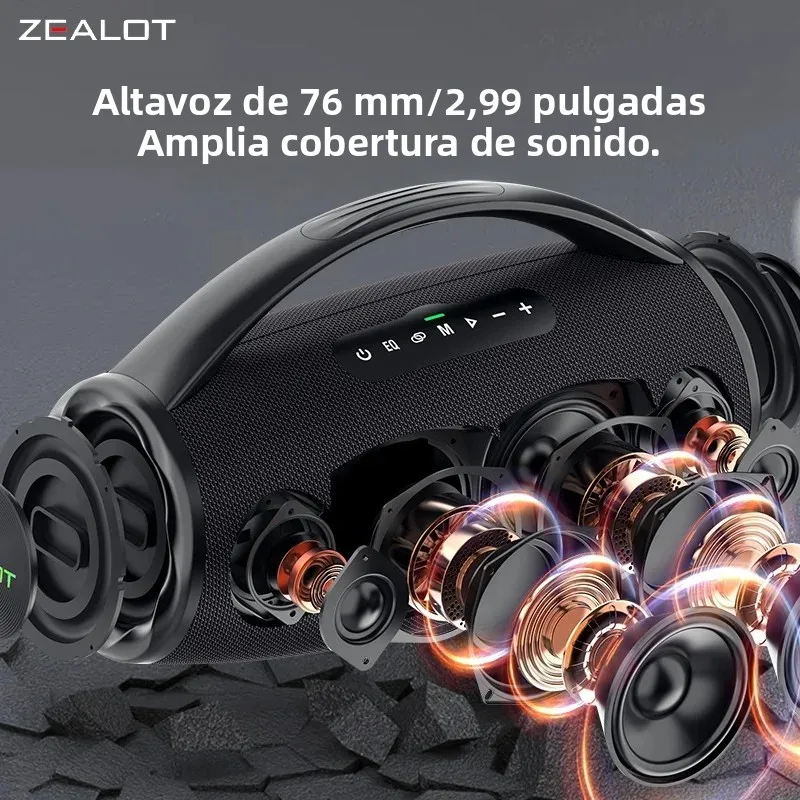 ZEALOT S97M Altavoz Bluetooth portátil 80W Potente cañón de graves con micrófonos duales Luz RGB Batería de 16000mAh Más de 14 horas P - imagen 3