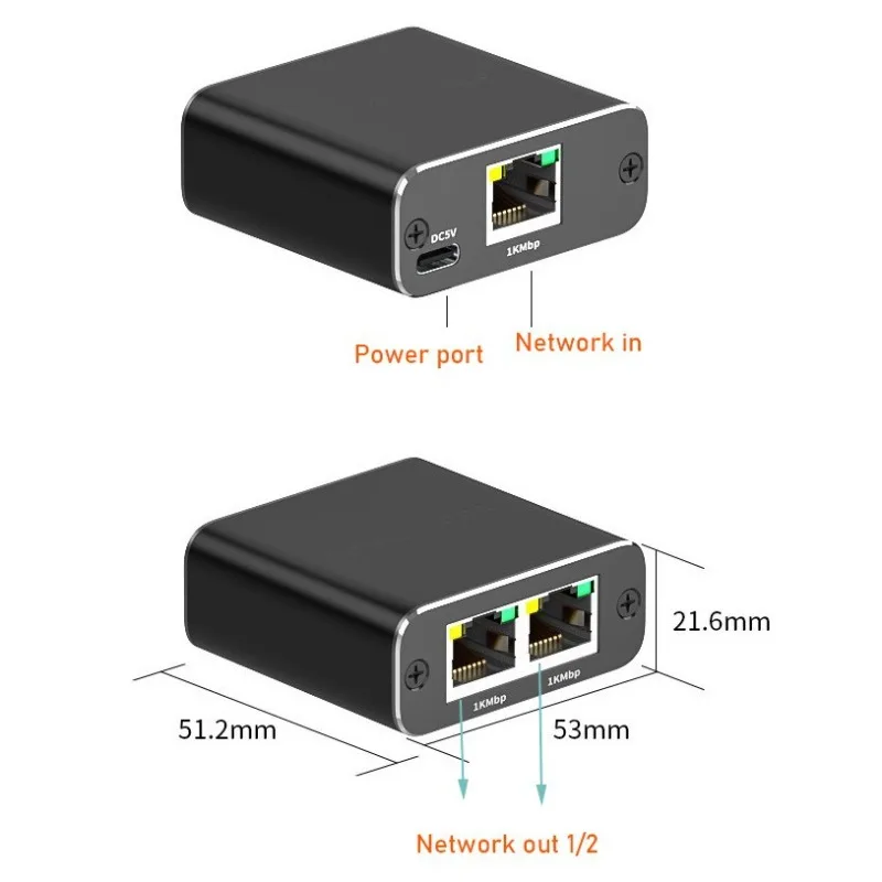 Divisor de red 1000Mbps Hub 1 a 2 Adaptador RJ45 Convertidor Gigabit Internet Ethernet Set-Top Extensor de enchufe - imagen 2