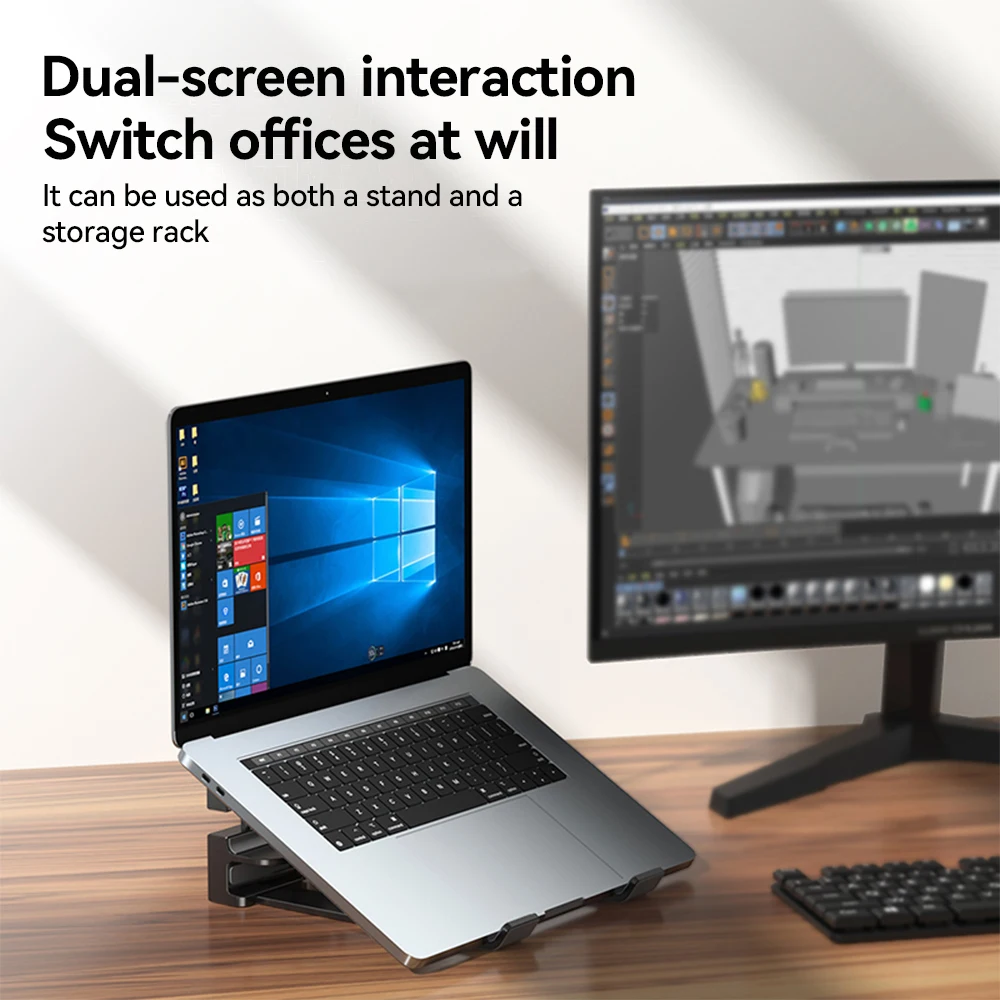 Soporte plegable para ordenador portátil, accesorios para Macbook, iPad, tableta, teléfono, soporte almacenable, doble uso, ajustable - imagen 5