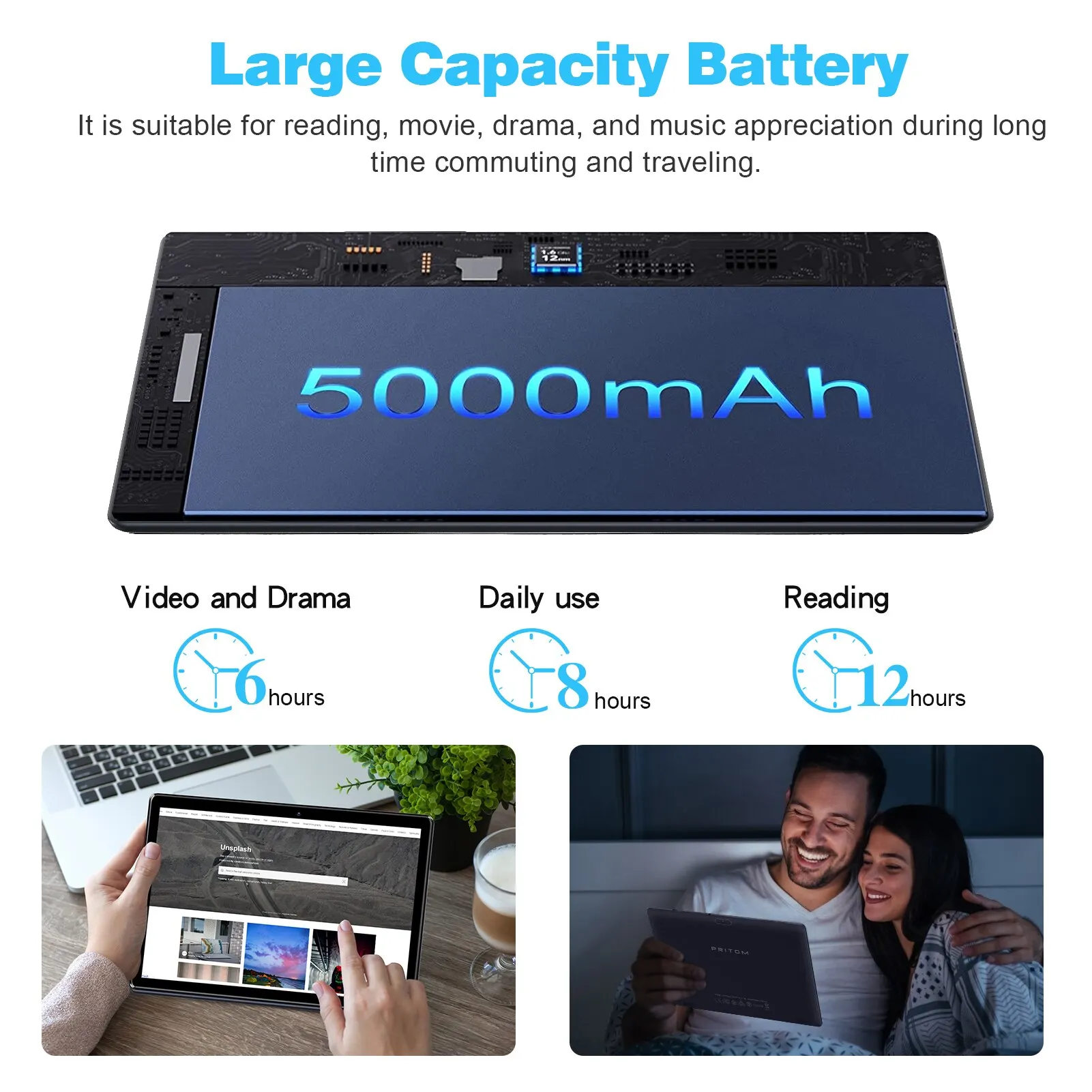 PRITOM Android 10 Tablet 10,1 pulgadas 2GB RAM 64GB ROM procesador de cuatro núcleos HD pantalla IPS 8,0 MP cámara trasera WiFi - imagen 5