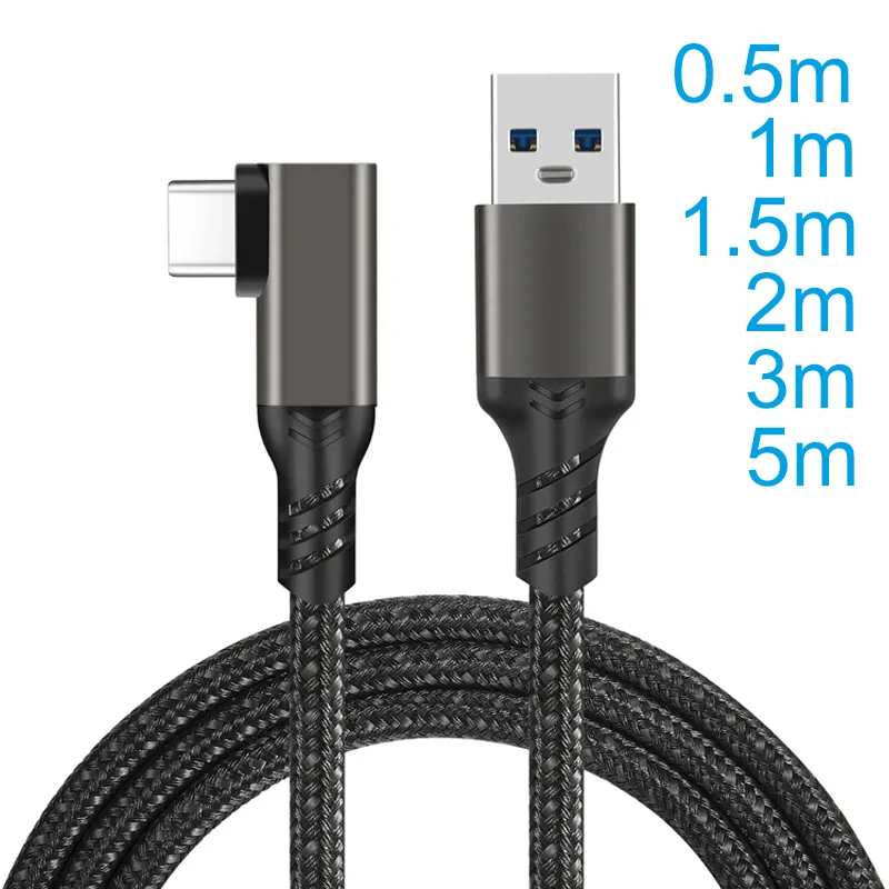 USB 3,2 GEN2 3A 60W codo de 90 grados tipo C Cable conector Usb tipo c para Cable de datos de enlace VR 0,5 M 1M 2M 3M - imagen 2